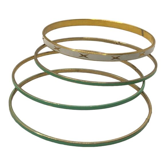 Vintage Comfortable Green And White Four Piece Metal Bracelet Set - Picture 2 of 6